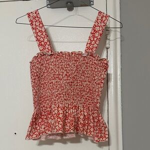 Urban Outfitters Red Floral Smocked Blouse